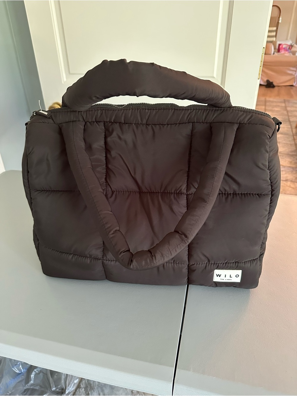 WILO Quilted Puffer Tote in Chocolate Brown